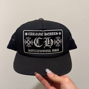 Chrome Hearts Black hat with White Embroidery